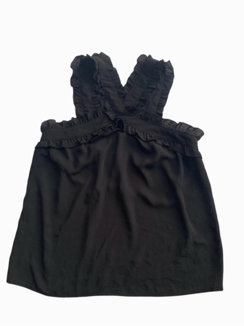 J Crew Black Ruffle Strap Top